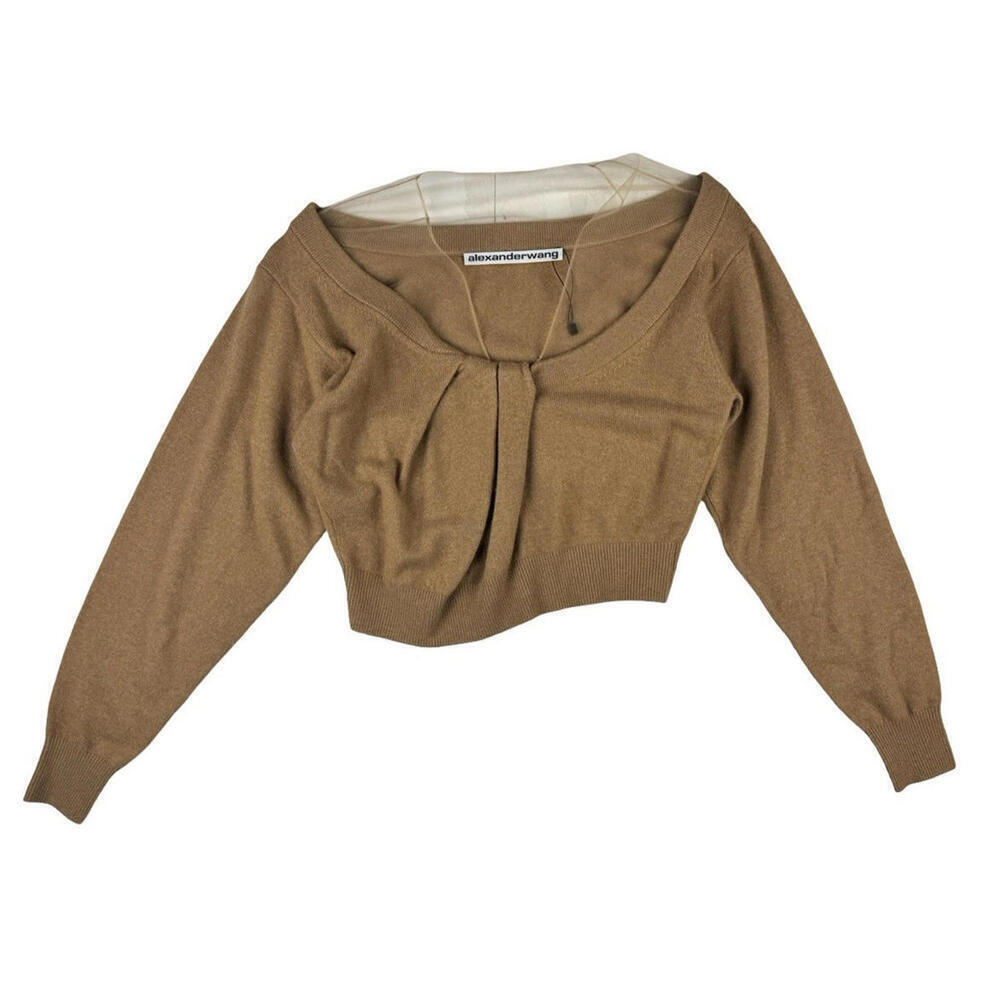 Alexander Wang Cropped Drape Neck Wool Cashmere Blend Sweater Neautral Size XS